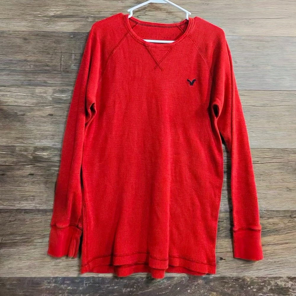 American Eagle Outfitters Red Crewneck Thermal Shirt